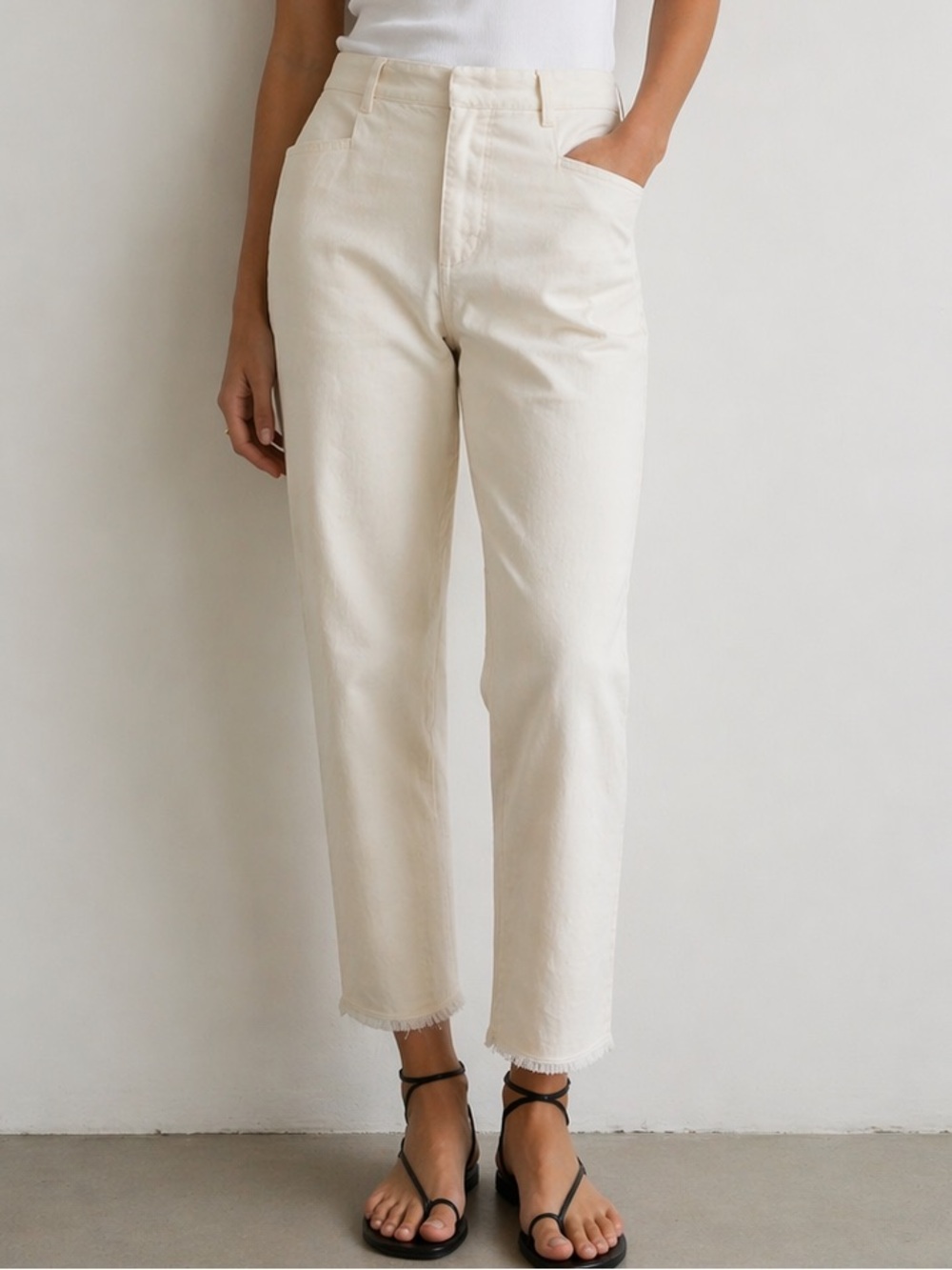 Isabel Marant Straight Leg Flat Front pant with raw hem, ecru, size 8